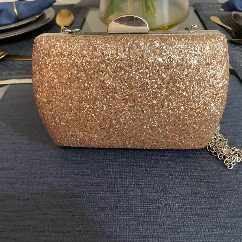Rose Gold clutch with chain